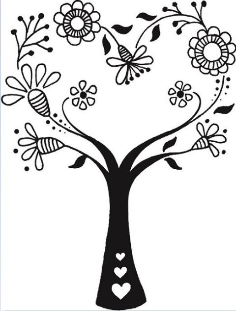 Stempel Drzewo-Serce z Kwiatów