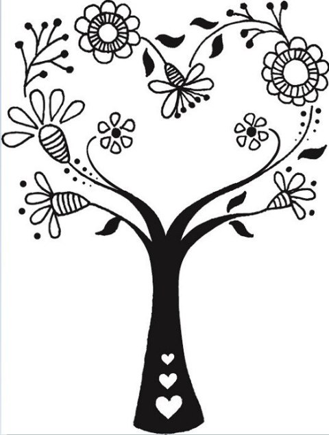 Stempel Drzewo-Serce z Kwiatów Stempel Drzewo-Serce z Kwiatów