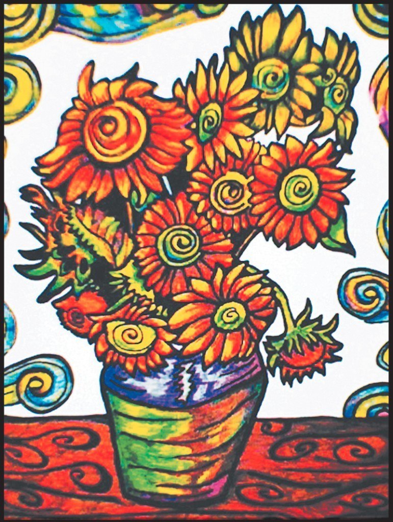 Kolorowanka Van Gogh Słoneczniki w Wazie