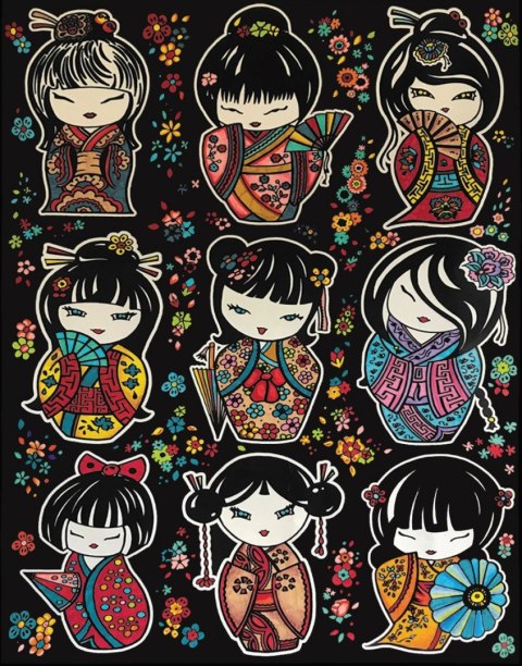 Kolorowanka Welw. 47x35 Laleczki Kokeshi Kolorowanka Welw. 47x35 Laleczki Kokeshi