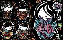 Notatnik Welw. A5 Kokeshi + Flamastry