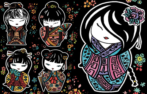 Notatnik Welw. A5 Kokeshi + Flamastry Notatnik Welw. A5 Kokeshi + Flamastry