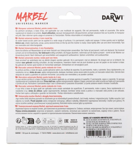 Zestaw 6 markerów MARBEL 4mm Metaliczne