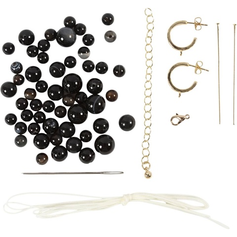 Zestaw do biżuterii z czarnymi Agatami