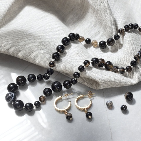 Zestaw do biżuterii z czarnymi Agatami
