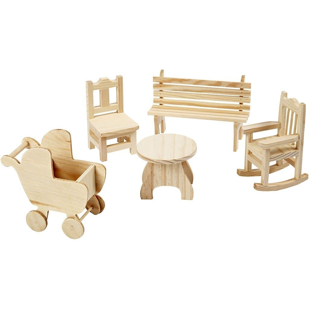Mebelki z drewna H: 5,8-10,5 cm 5 szt. Mebelki z drewna H: 5,8-10,5 cm 5 szt.
