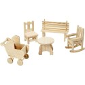Mebelki z drewna H: 5,8-10,5 cm 5 szt. Mebelki z drewna H: 5,8-10,5 cm 5 szt.